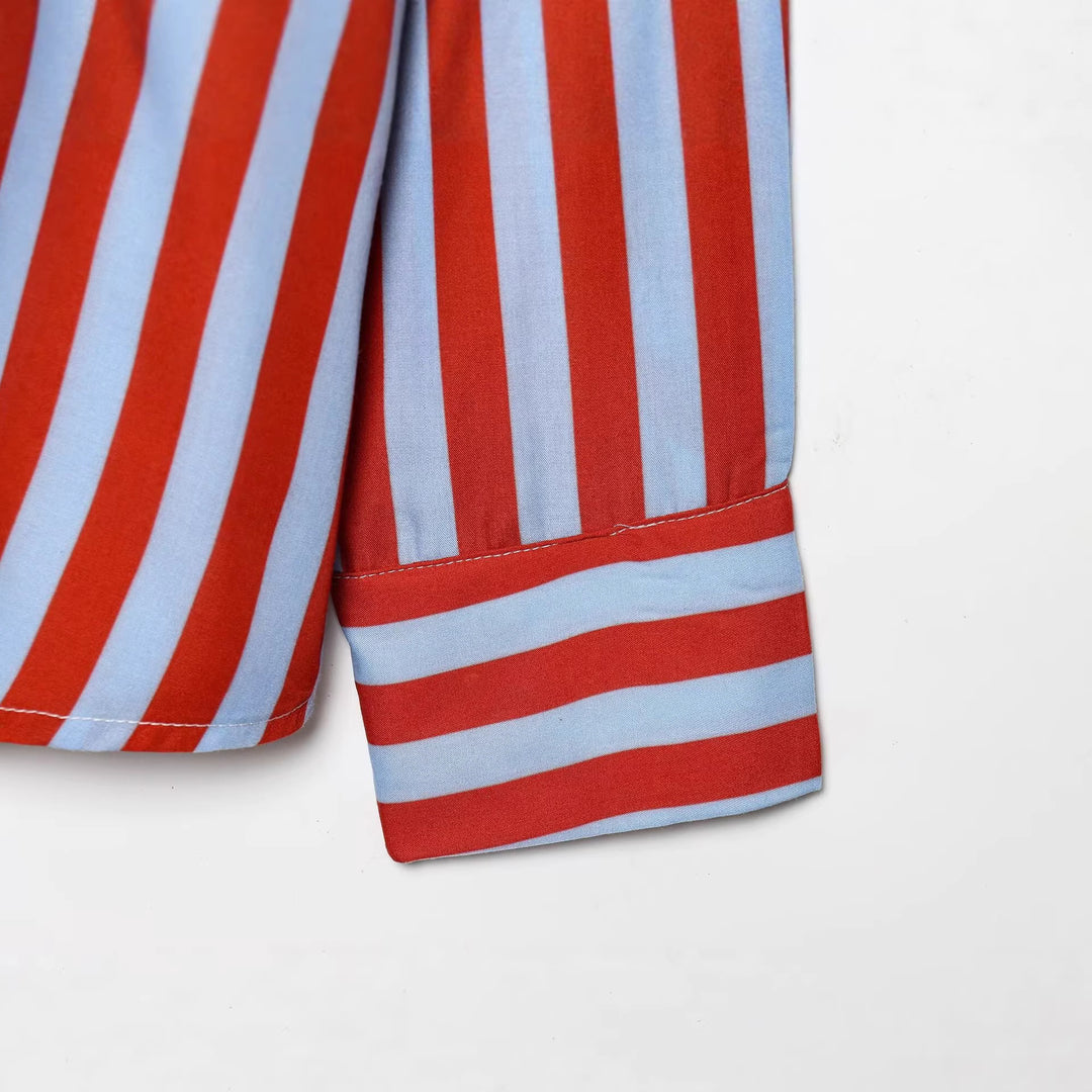 Women's blouse with tie and striking vertical stripes, loose oversized fit Mune Fashion