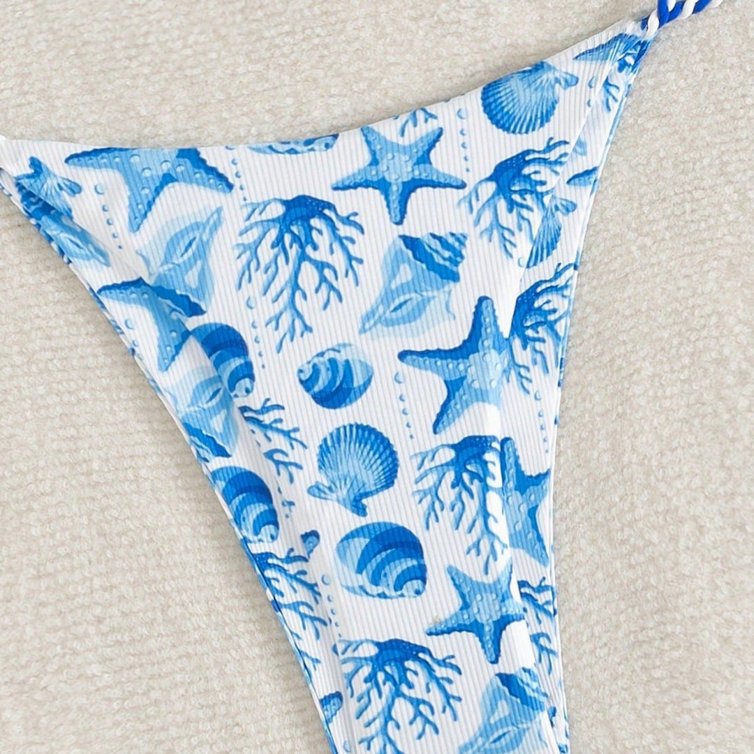Women's triangle bikini with maritime motifs and playful cord ties Mune Fashion
