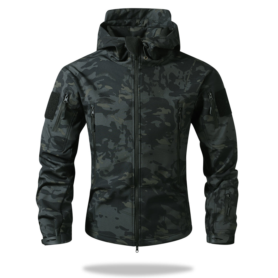 Men's Tactical Softshell Jacket with Hood, Camouflage Print and Multifunctional Pockets Mune Fashion
