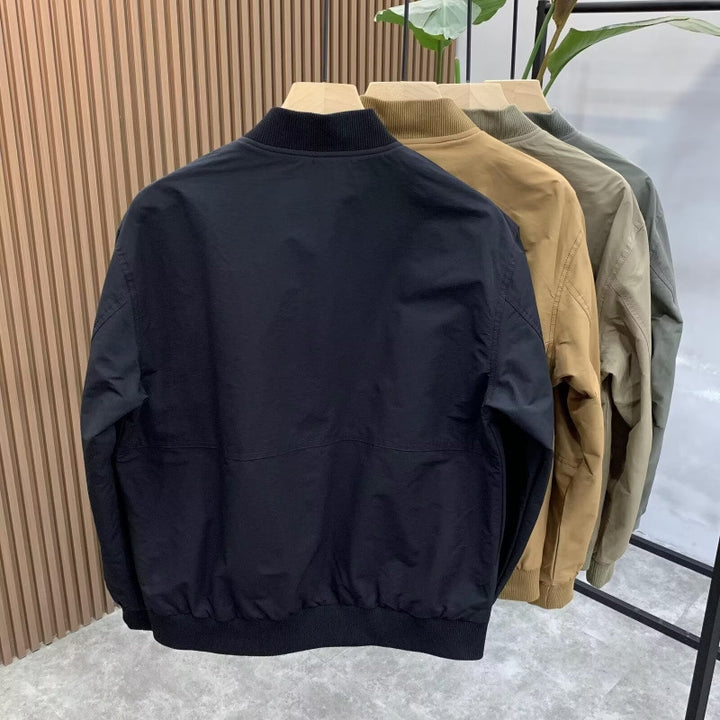 Men's Lightweight Utility Bomber Jacket with Zip, Multi-Function Pockets and Ribbed Cuffs Mune Fashion