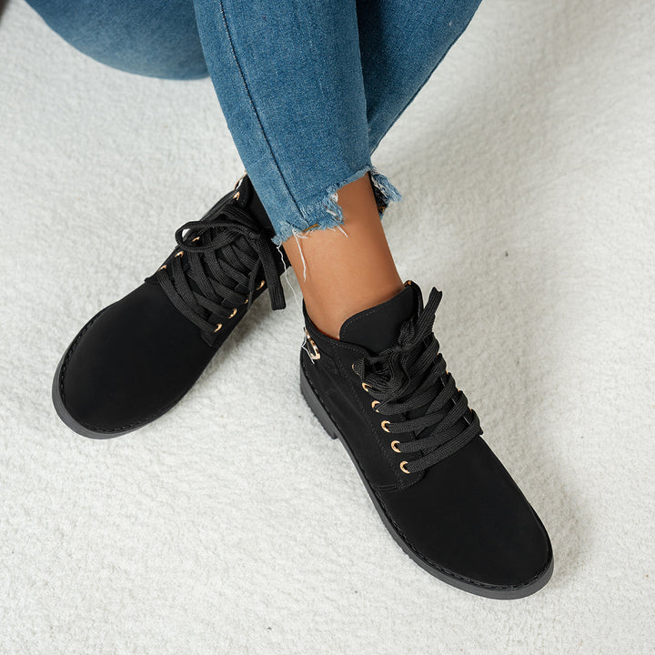 Women's lace-up ankle boots in suede look with low block heel and heart detail Mune Fashion