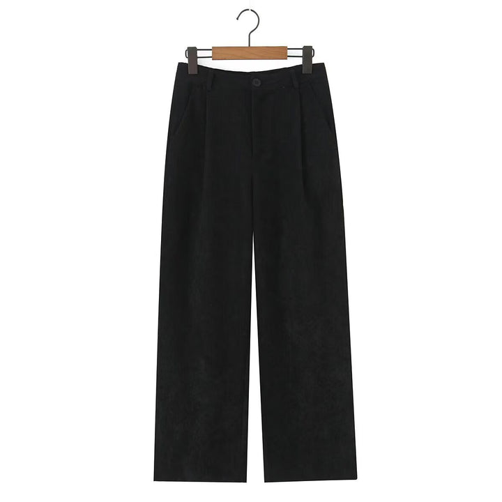 Women High-Waisted Cord Pants with Wide Leg and Pleats Mune Fashion