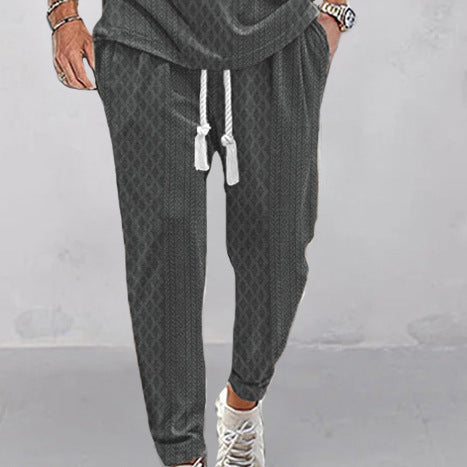Men's Slim-Tapered Jogger Pants in Textured Design with Drawstring and Side Pockets Mune Fashion