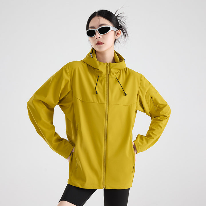 Women's Breathable Softshell Rain Jacket with Hood, Windproof and Minimalist Tech Look Mune Fashion