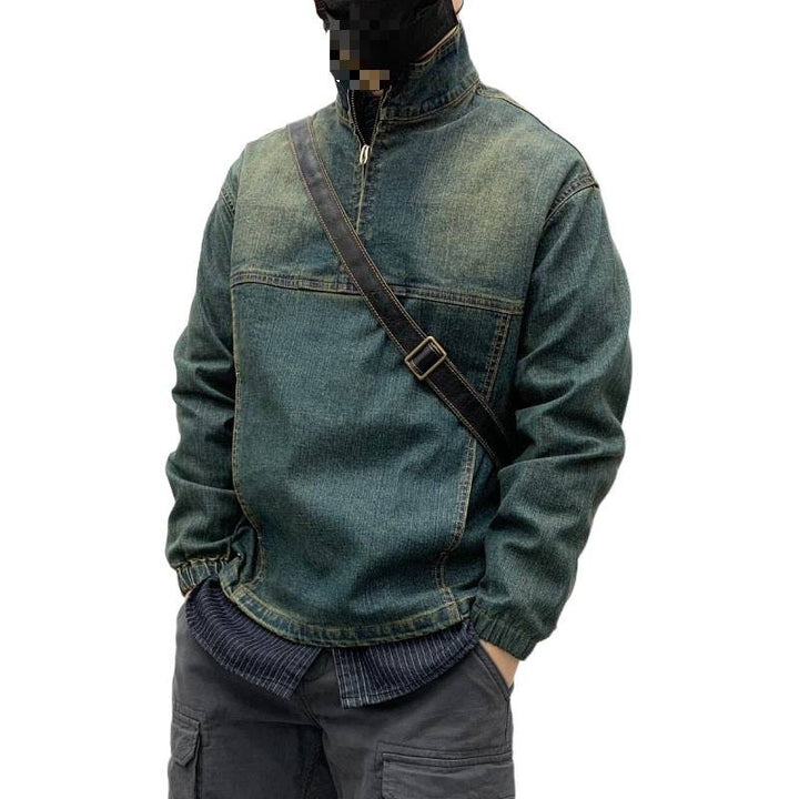 Men's Sporty Denim Jacket with High Collar Mune Fashion