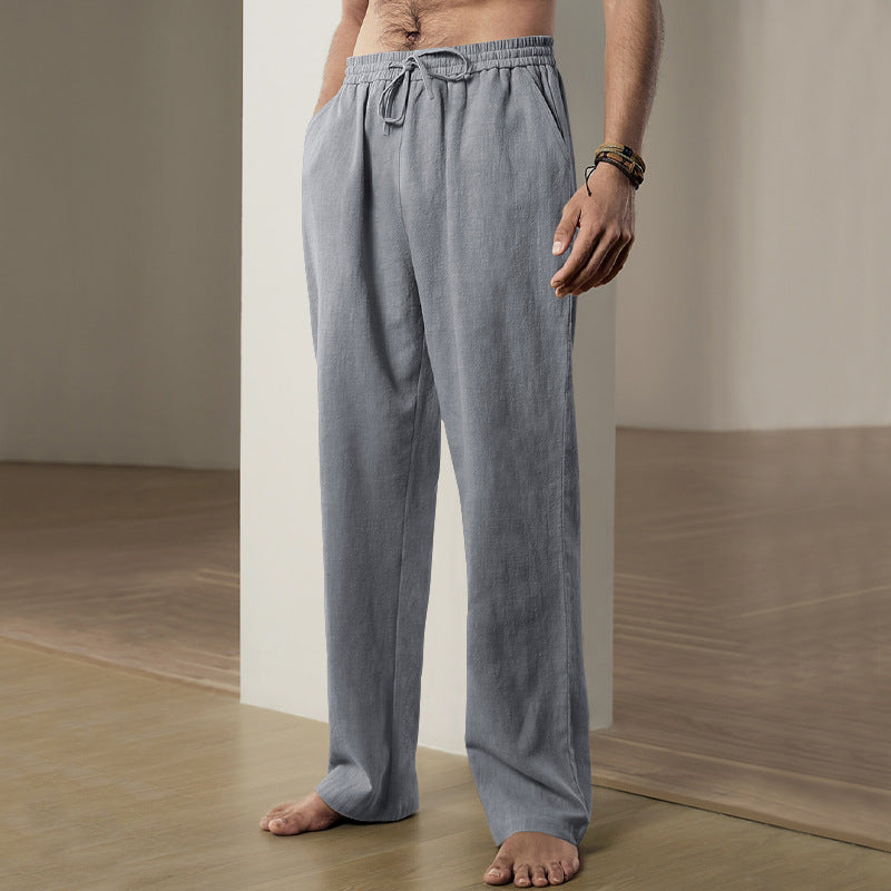 Men's soft linen-cotton lounge pants with elastic drawstring waistband, side pockets, and relaxed straight leg Mune Fashion