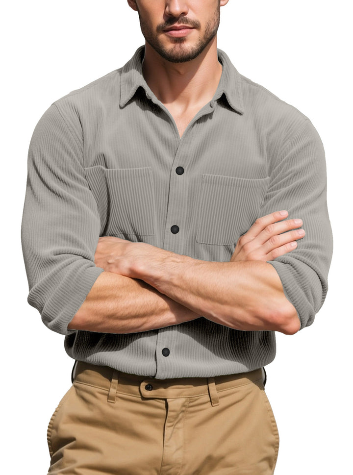 Men's textured casual overshirt with fine vertical ribbing, kent collar and patch chest pockets Mune Fashion