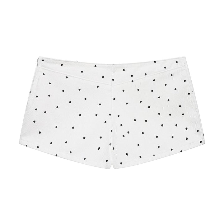 Women's Polka Dot Short Jacket with Stand Collar, Zipper and Flap Pockets Mune Fashion