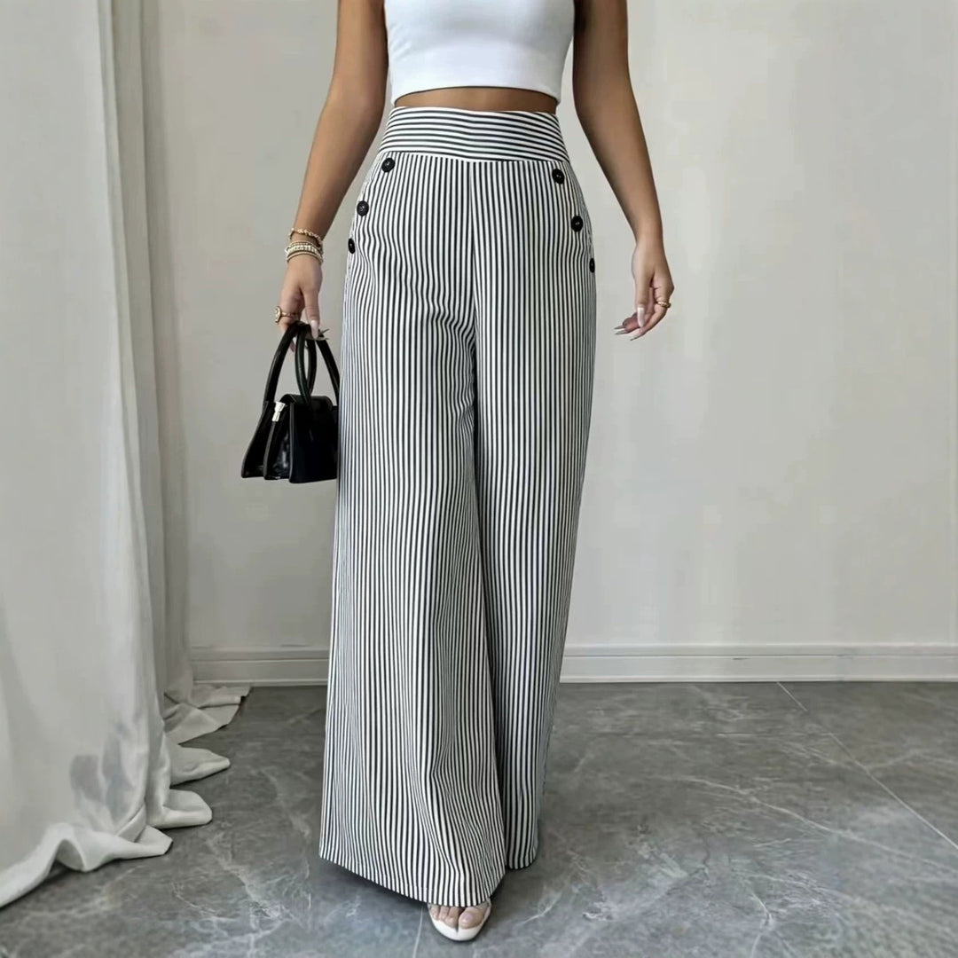 Women's high-waisted palazzo pants with maritime button details and wide leg Mune Fashion