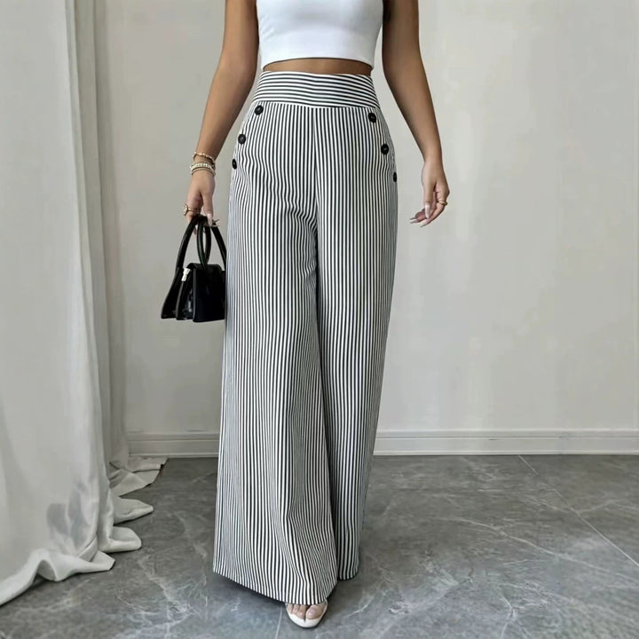 Women's high-waisted palazzo pants with maritime button details and wide leg Mune Fashion