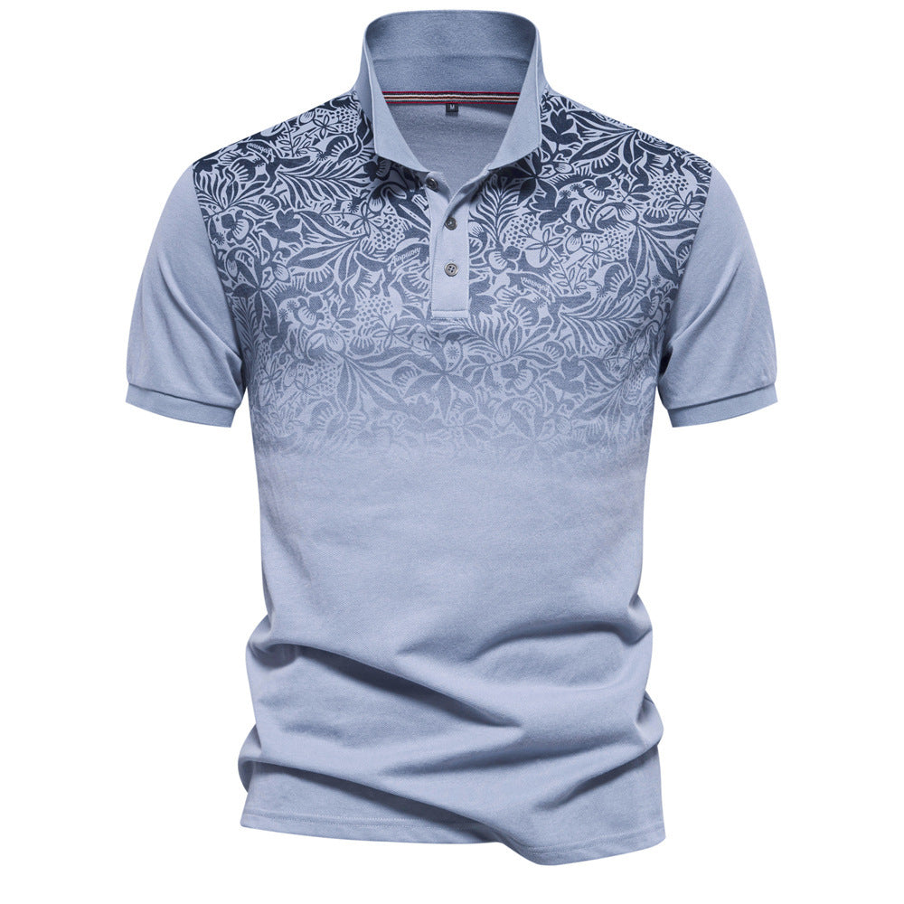 Men's polo shirt with floral gradient pattern, Kent collar and subtle button placket Mune Fashion