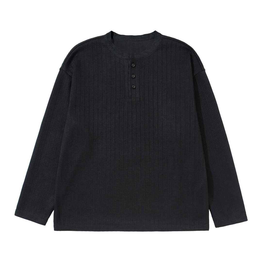 Unisex Structured Waffle Henley Shirt with Straight Hem and Oversized Silhouette Mune Fashion