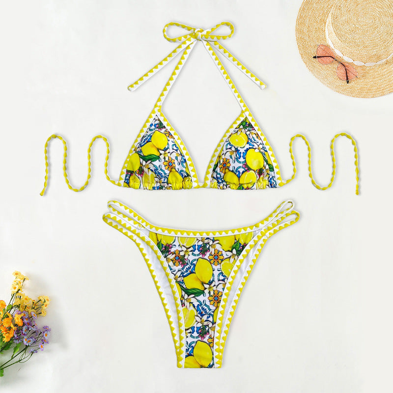 Women's Triangle Bikini with Cheerful Citrus Pattern Mune Fashion