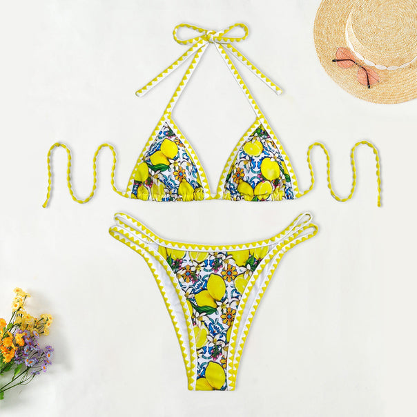 Women's Triangle Bikini with Cheerful Citrus Pattern Mune Fashion