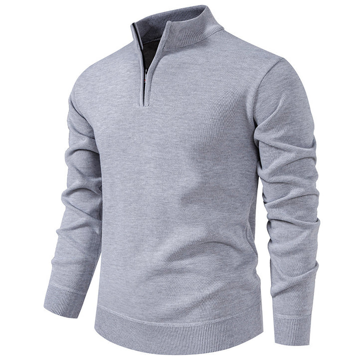 Men's Slim-Fit Fine Knit Sweater with Short Zipper, Stand Collar and Ribbed Hem Mune Fashion