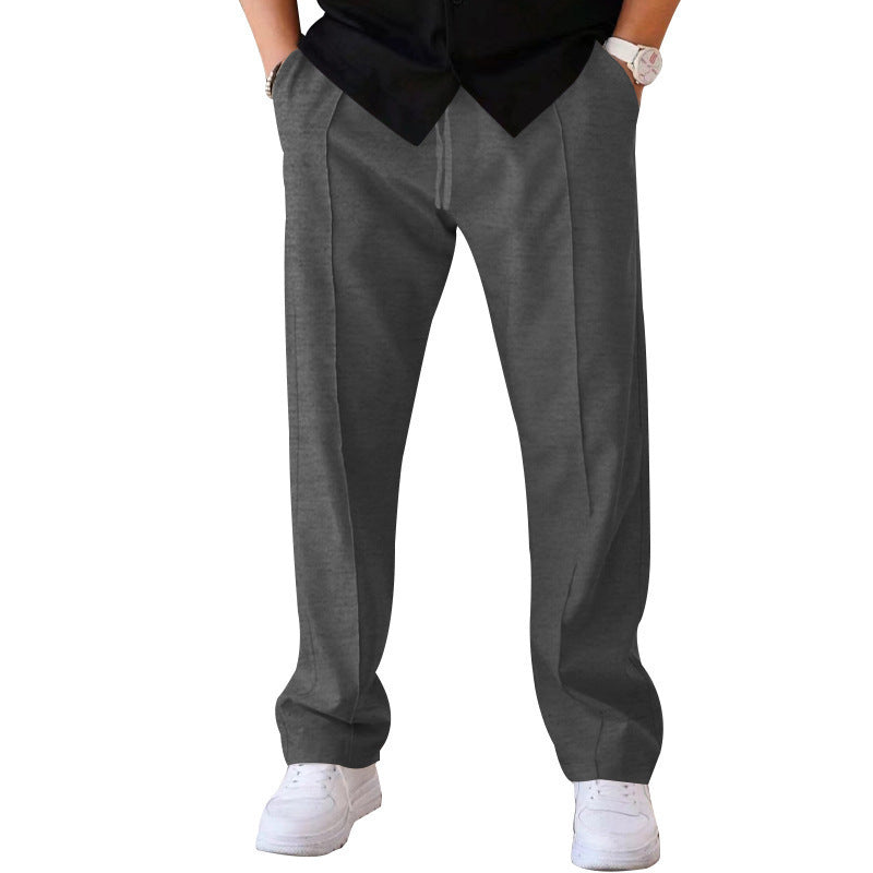Men's Straight Cut Casual Pants with Drawstring, Crease and Side Pockets Mune Fashion