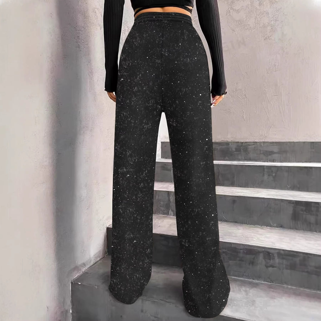 Women's wide knit pants with high-waisted waistband and drawstring Mune Fashion