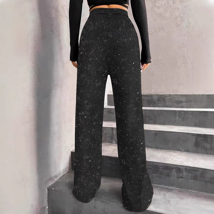 Women's wide knit pants with high-waisted waistband and drawstring Mune Fashion