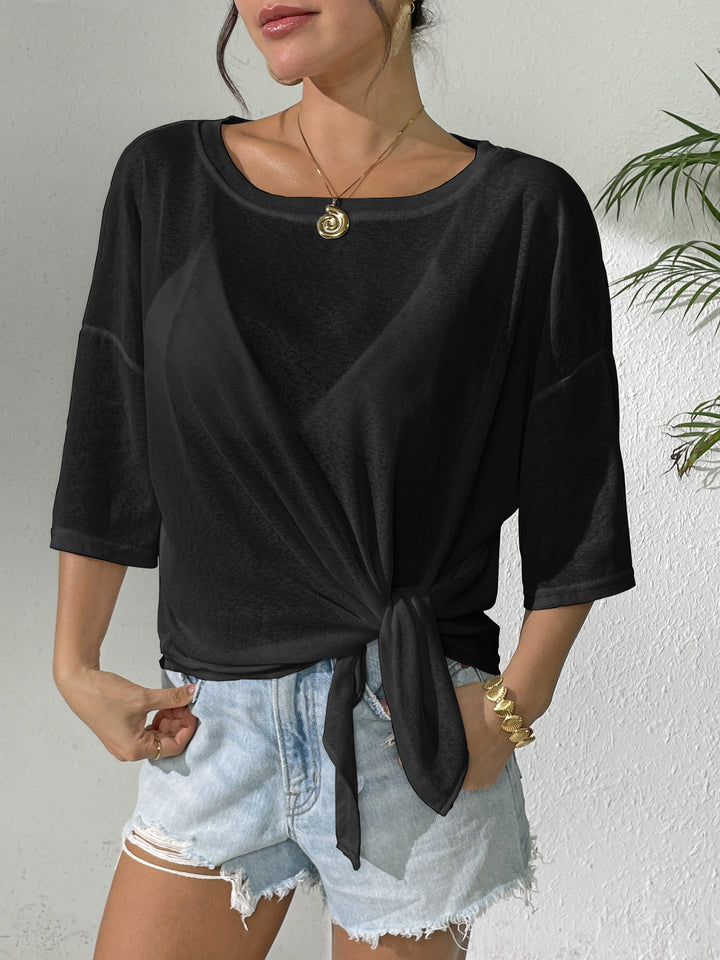 Women's casual top with floral design and side knot Mune Fashion