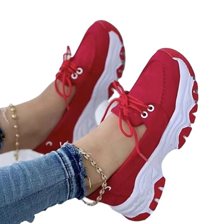 Women's Chunky Platform Sneakers in Retro Runner Style with Serrated Rubber Profile Sole Mune Fashion