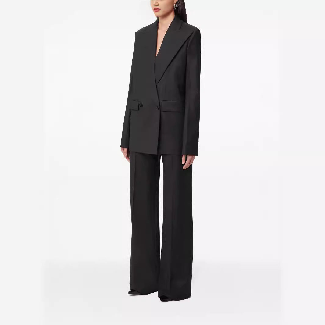 Women Oversize Pinstripe Two-Piece Tailoring Suit with Wide High-Waist Trouser Leg Mune Fashion