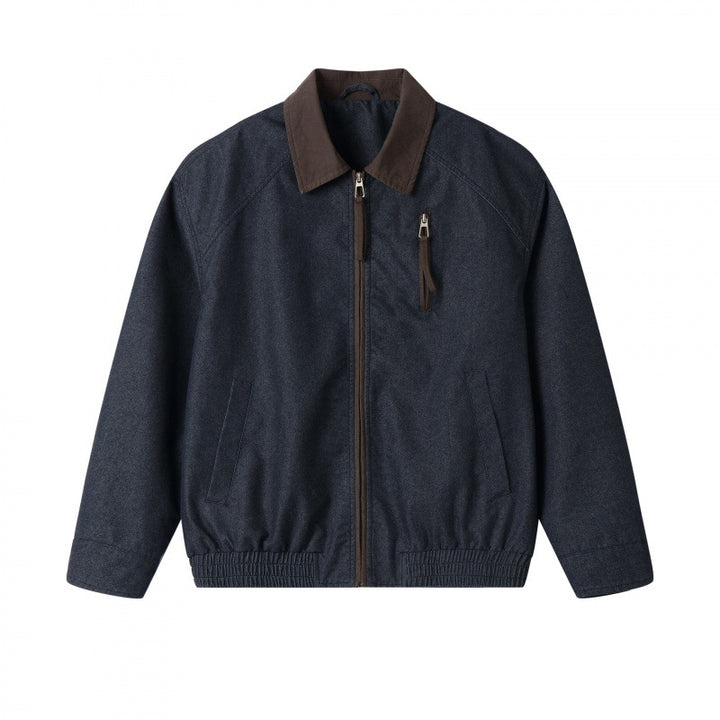 Men's short canvas jacket with corduroy collar, chest zipper, and elastic hem Mune Fashion