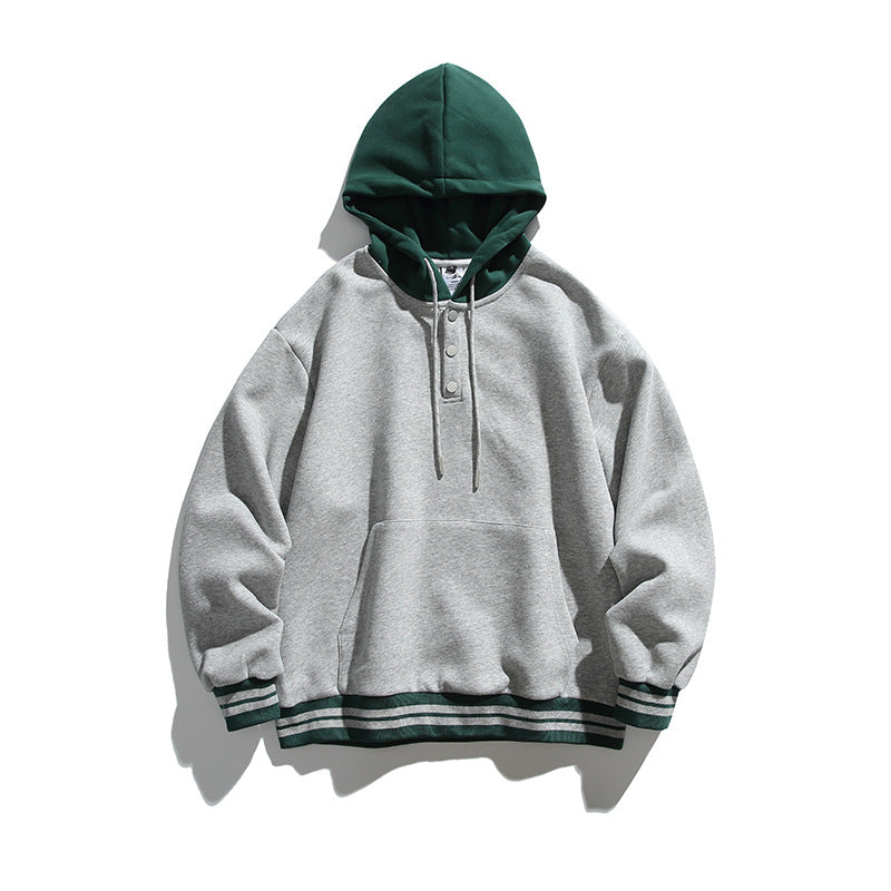 Unisex Oversize Hoodie with Contrast Hood, Button Placket and Kangaroo Pocket Mune Fashion
