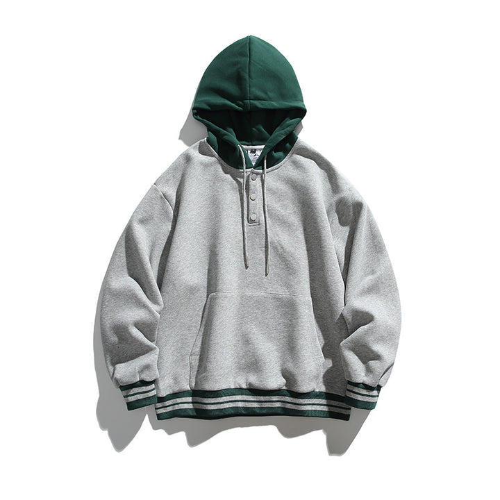 Unisex Oversize Hoodie with Contrast Hood, Button Placket and Kangaroo Pocket Mune Fashion