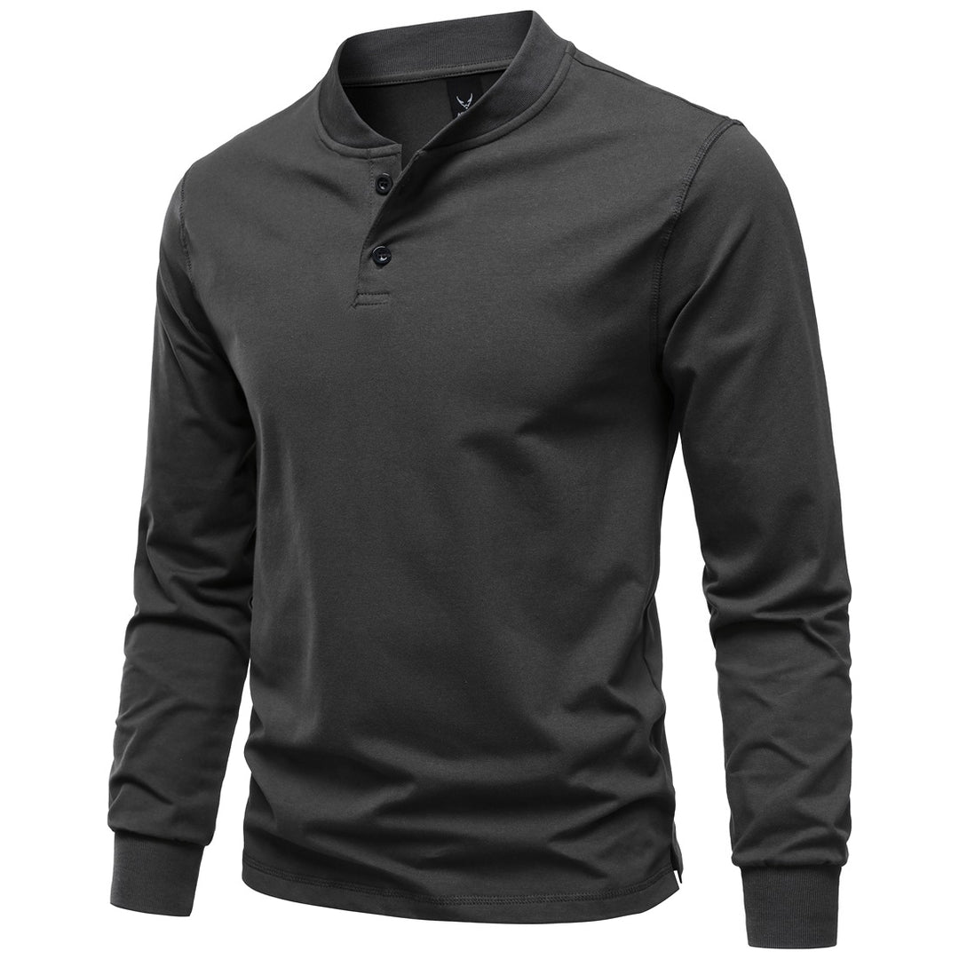 Men's Long Sleeve Henley Shirt with Stand Collar and Double Button Placket, Slim Fit, Cotton Blend Mune Fashion