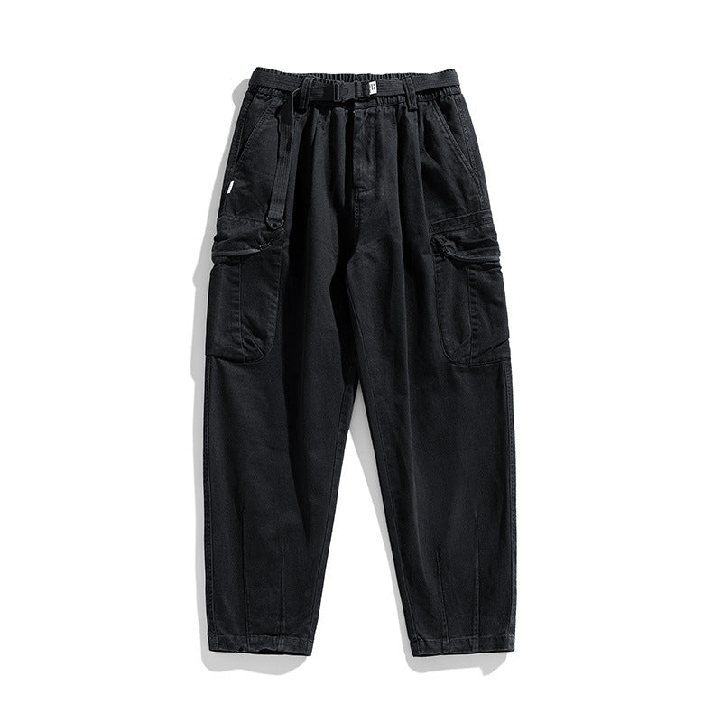 Men's utility cargo pants in relaxed tapered fit with elastic waistband and large flap pockets Drune
