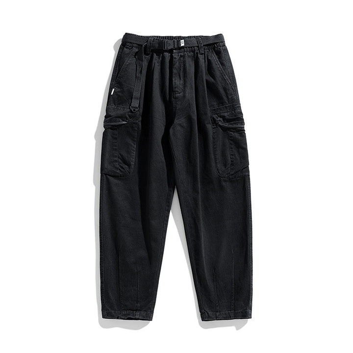 Men's utility cargo pants in relaxed tapered fit with elastic waistband and large flap pockets Drune