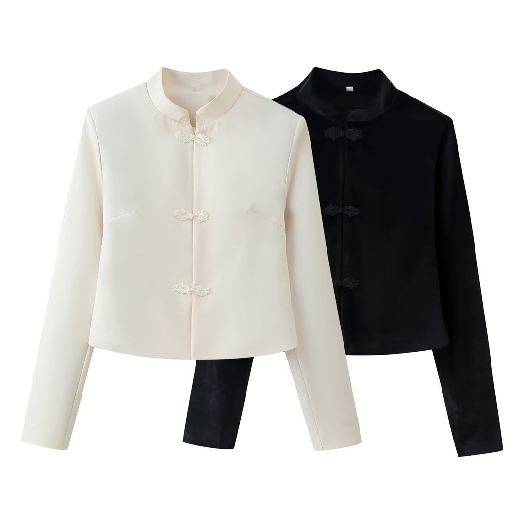 Women’s short jacket with standing collar and decorative cord buttons Mune Fashion