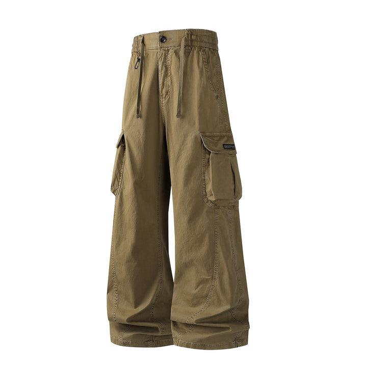 Men's Loose Utility Cargo Pants with Drawstring Waistband, Segment Seams and Large Flap Pockets Drune
