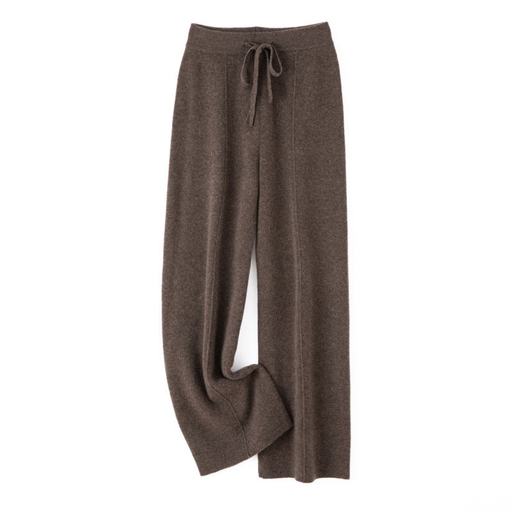 Women's Soft Knit Pants with Wide Leg, Drawstring Waistband, and Decorative Center Seam
