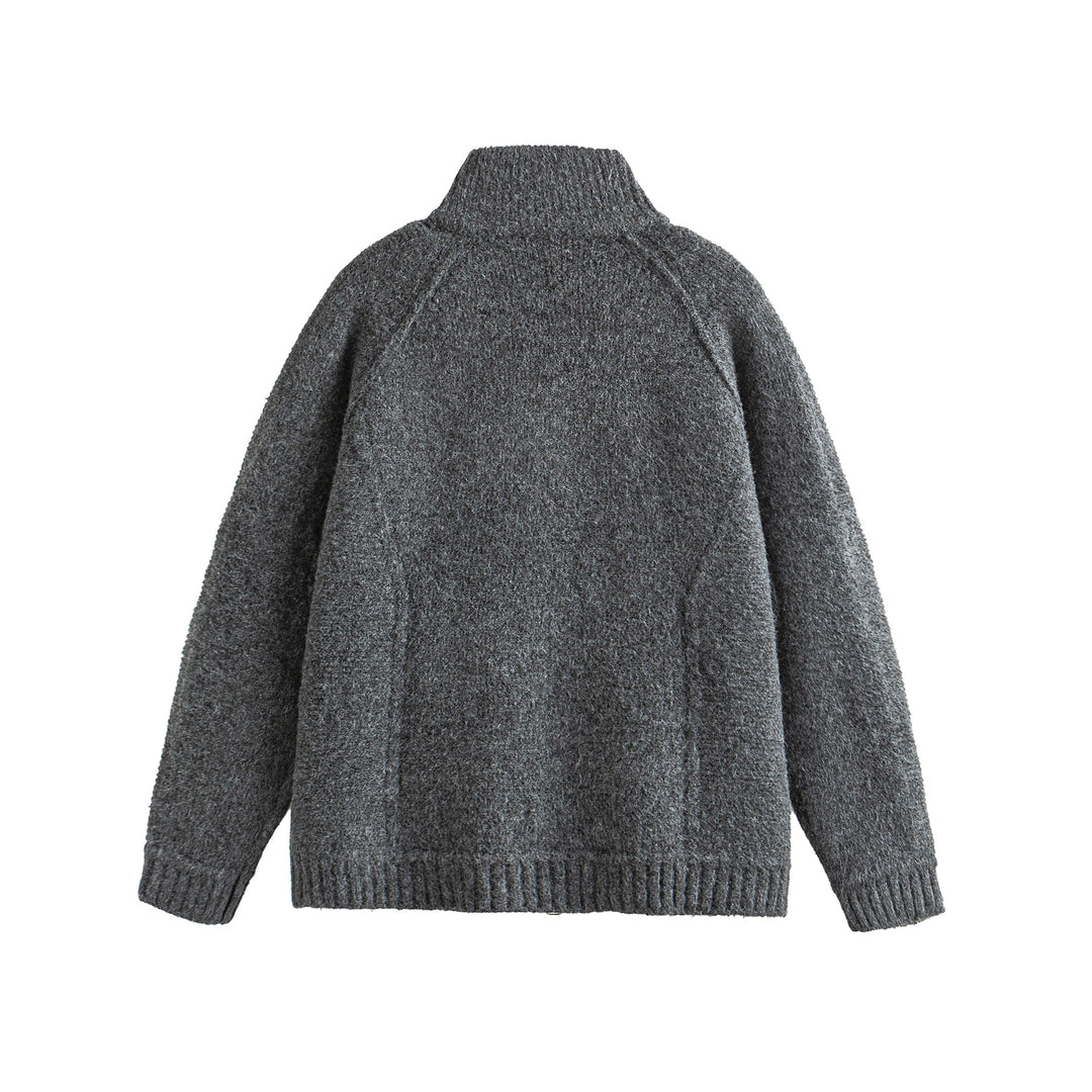 Unisex Knit Zip Jacket in Boxy Cut with High Ribbed Collar and Raglan Sleeves Mune Fashion