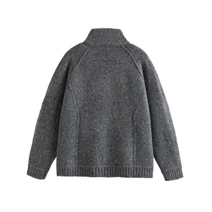 Unisex Knit Zip Jacket in Boxy Cut with High Ribbed Collar and Raglan Sleeves Mune Fashion
