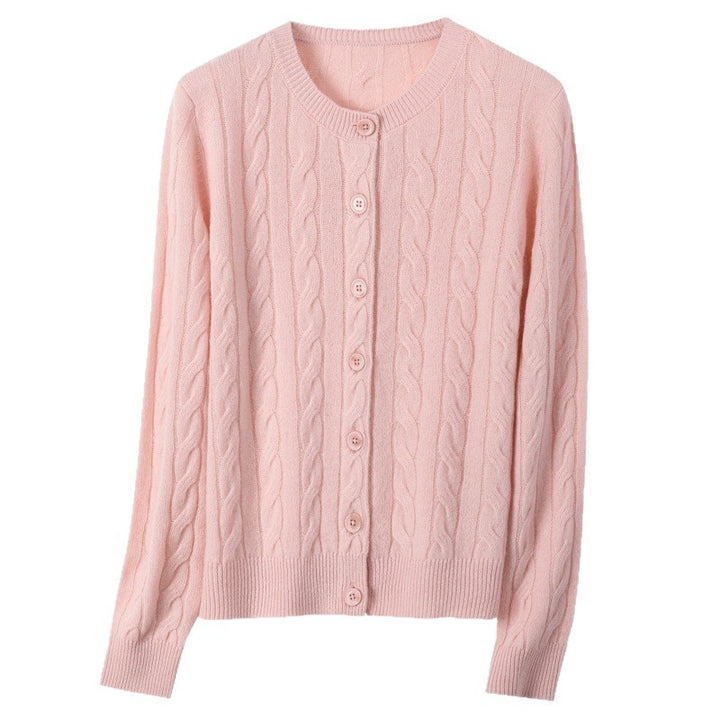 Women's Short-Cut Cable Knit Cardigan Made of Lightweight Cotton Blend with Fine Ribbed Cuffs Mune Fashion