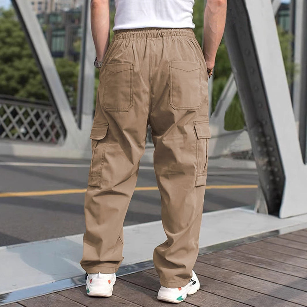 Men's Casual Cargo Pants with Elastic Waistband and Multifunctional Pockets Mune Fashion