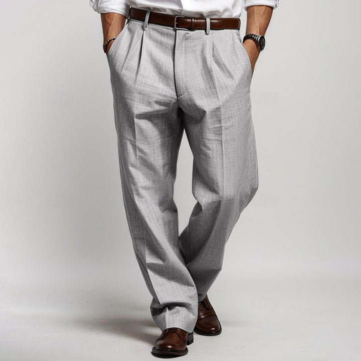 Men's Linen Blend Pleated Pants with Wide Leg and High Waist Mune Fashion