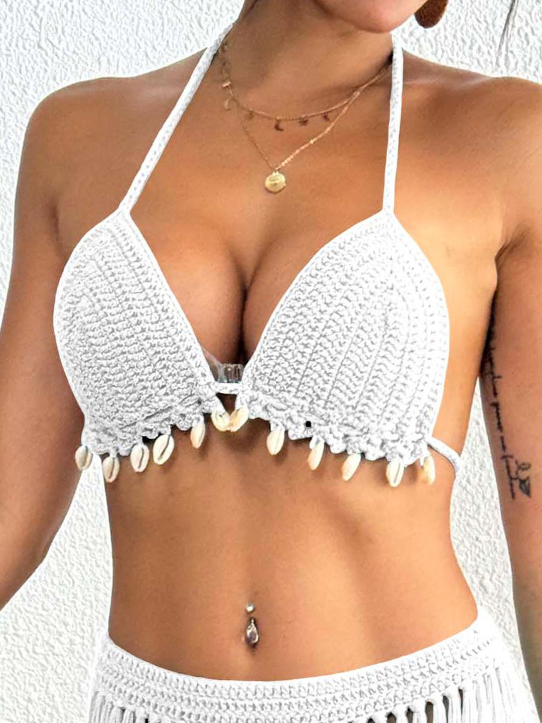 Women crochet bikini top with shell embellishments Mune Fashion