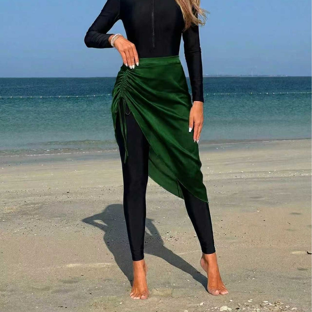 Women's sporty long-sleeve swimsuit with wrap skirt Mune Fashion