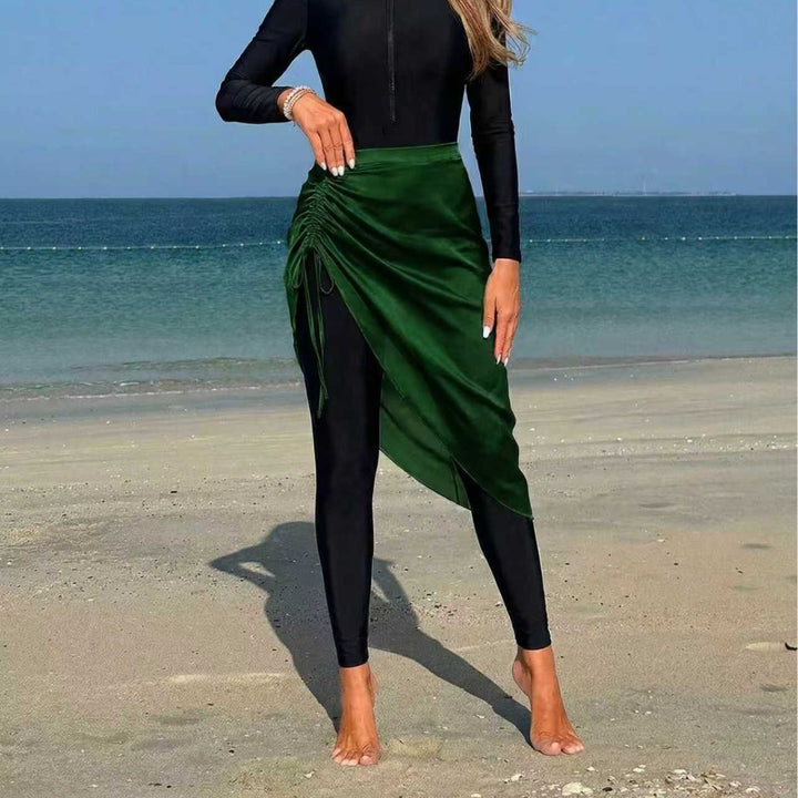 Women's sporty long-sleeve swimsuit with wrap skirt Mune Fashion