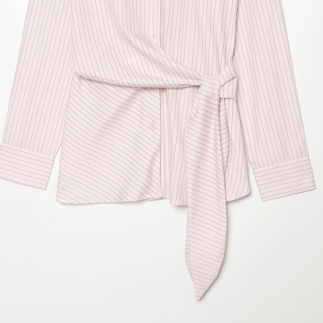 Women's shirt blouse with waist bow and pinstripe design Mune Fashion