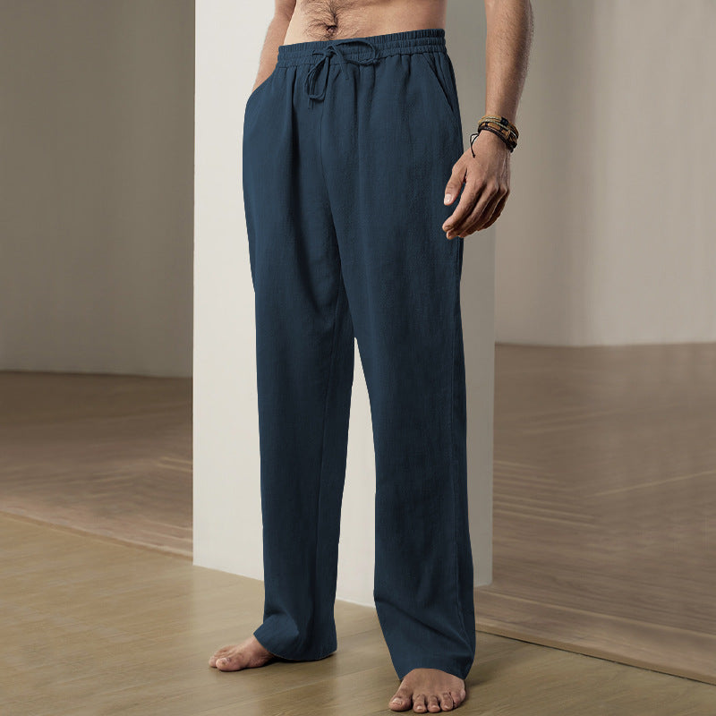 Men's soft linen-cotton lounge pants with elastic drawstring waistband, side pockets, and relaxed straight leg Mune Fashion