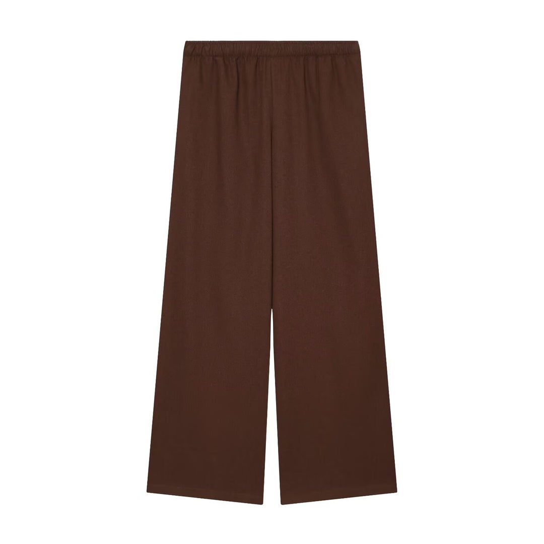 Women's Wide Palazzo Trousers with Elastic Waistband and Flowing Linen Mix Mune Fashion