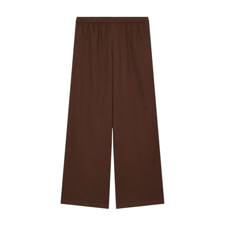 Women's Wide Palazzo Trousers with Elastic Waistband and Flowing Linen Mix Mune Fashion