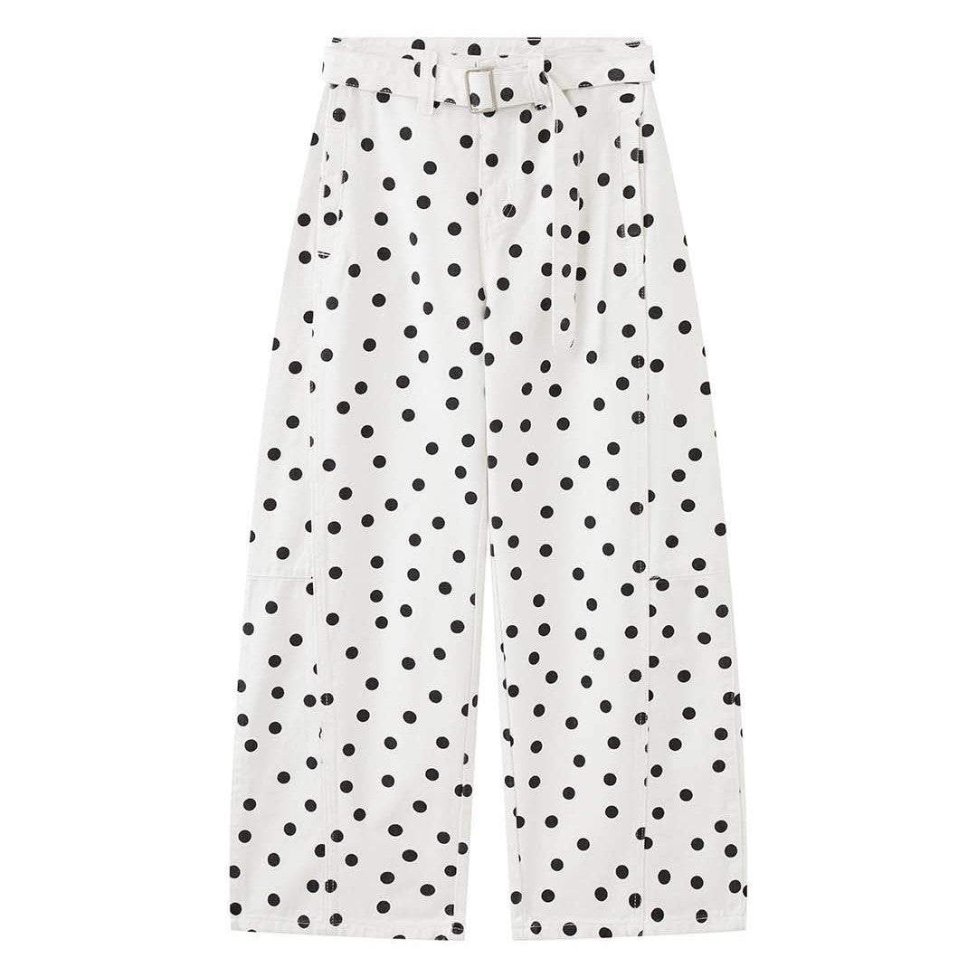 Women Wide High-Waisted Jeans Pants with Polka Dot Pattern and Wide Leg Mune Fashion