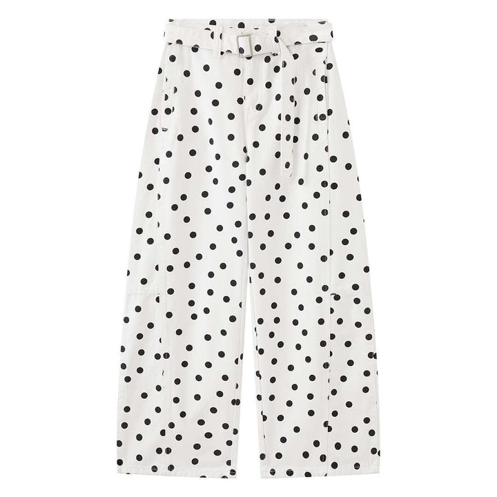 Women Wide High-Waisted Jeans Pants with Polka Dot Pattern and Wide Leg Mune Fashion