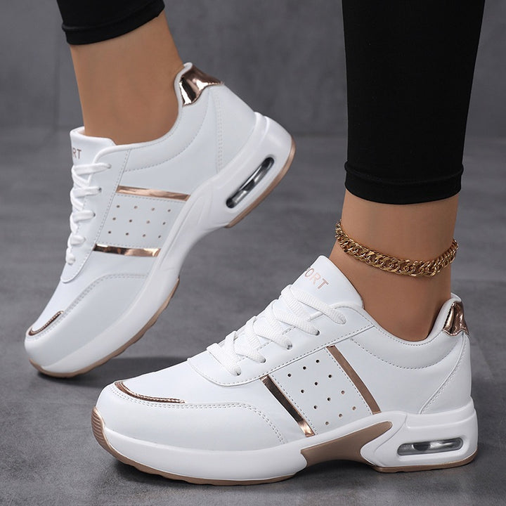 Women's Platform Sneaker with Air-Cushioned Padding, Leather Look & Metallic Accents Mune Fashion