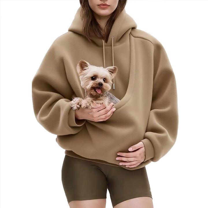 Women’s Oversize Sherpa Hoodie with Integrated Pet Pocket Design Mune Fashion